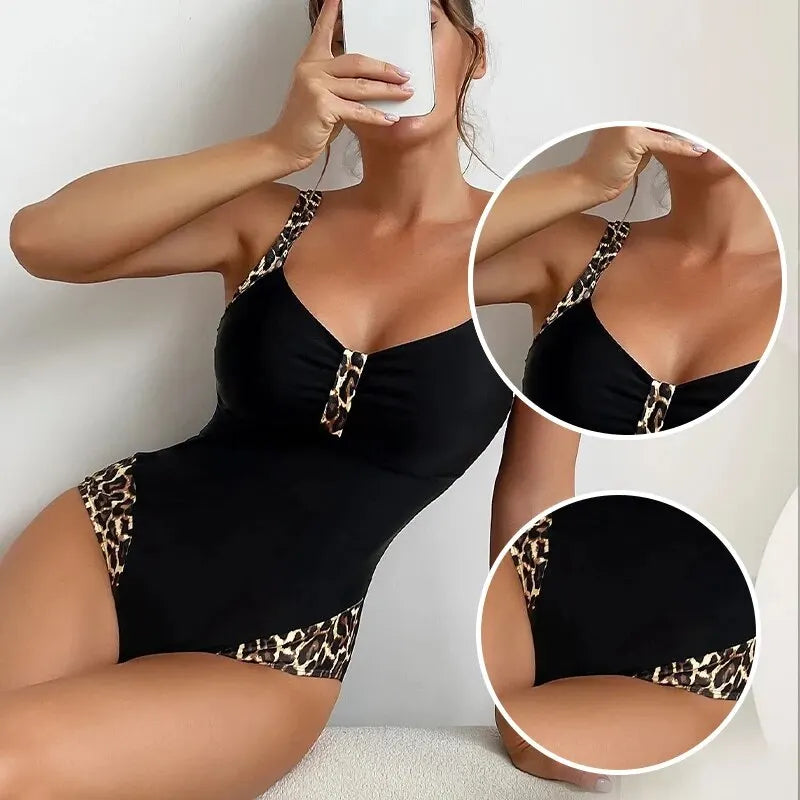 Summer Black One Piece Sexy Swimsuit Push Up Shape Effect Beachwear Sports Swimsuits Women's Swimwear